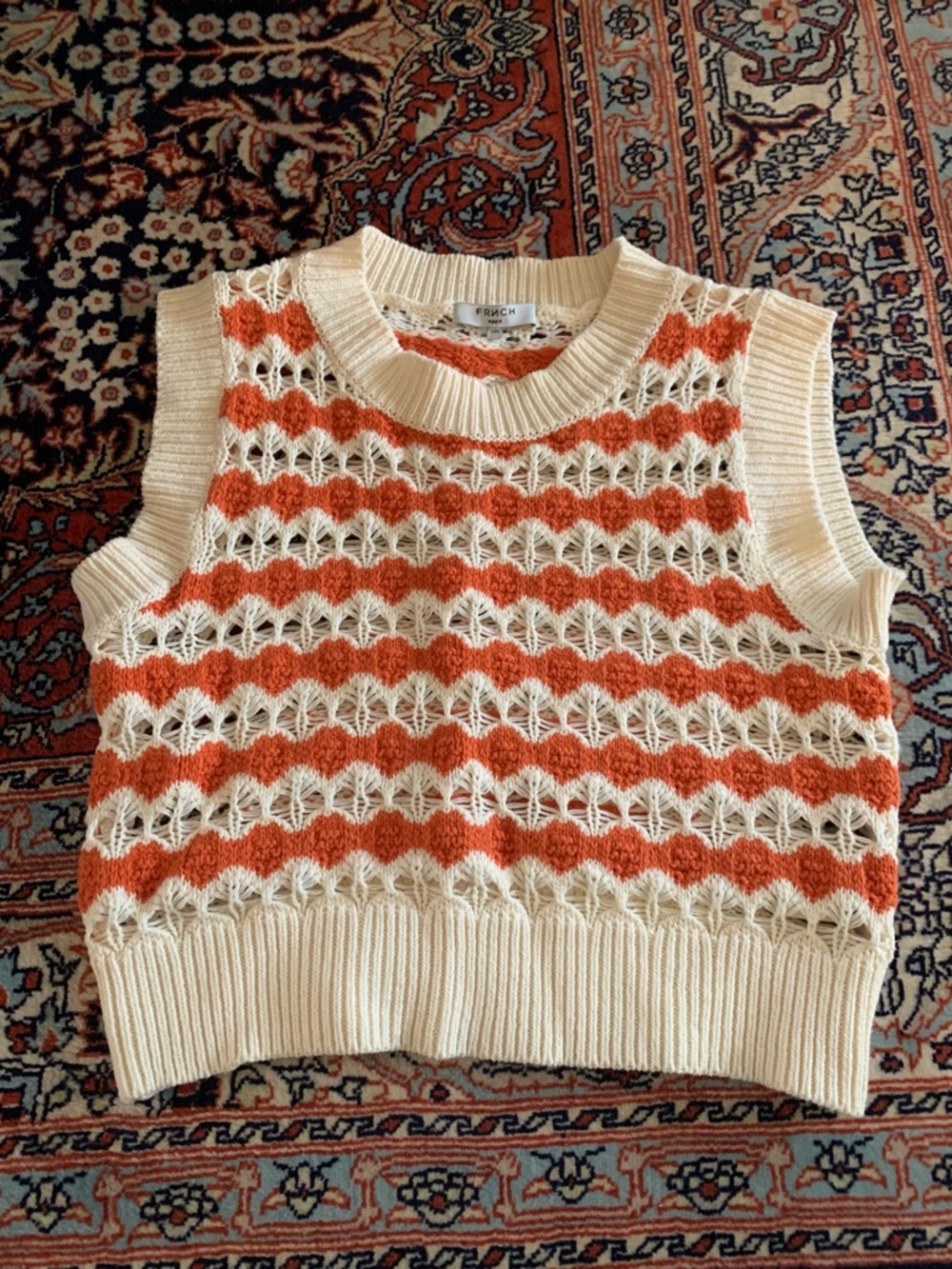 FRNCH Cream & Rust Knit Vest